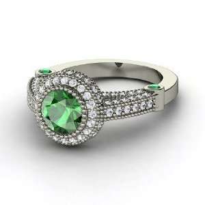 Vanessa Ring, Round Emerald Sterling Silver Ring with Emerald & White 