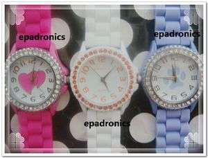 Graceful Geneva Silicone Jelly Watch Crystals on Bezel Multi Colors to 