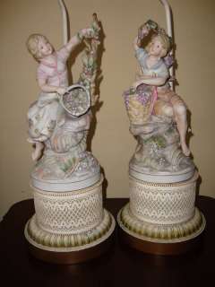 ANTIQUE FRENCH BISQUE PORCELAIN BOY/ GIRLTABLE LAMPS  