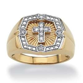   Diamond Cross Ring in 18k Multi Tone Gold over Sterling Silver Ring