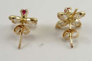 14K Gold Earrings Butterfly Motif Pink Topaz CZ Mexico  