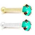 14K Real Solid Gold Nose Bone, Nose Rings, Nostril Jewelry Turquoise 