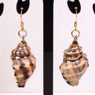 HOT~~ Natural Sea Shell Beads Hoop Dangle Earrings 49mm Length~~ Very 