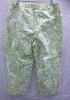 Talbots Petites Stretch Capris Crop Pants 14 Green/Wht  