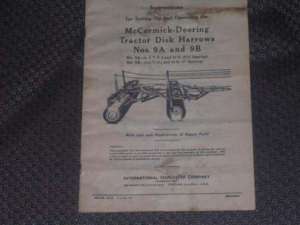 McCormick Deering Tractor Disk Harrow manual 1939  