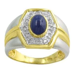   Sapphire & 0.15 Ct Diamond 14 Karat Yellow & White Gold Ring Size 7.5