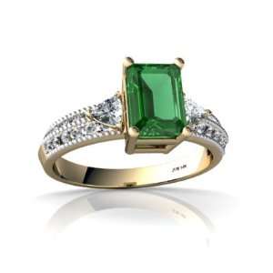  14K Yellow Gold Emerald cut Created Emerald Ring Size 9 Jewelry