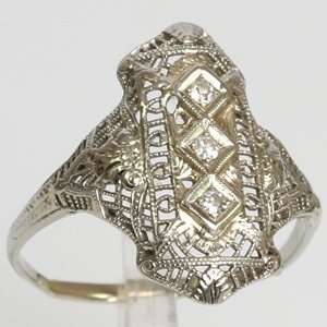   White Gold Filigree Art Nouveau Diamond Antique Estate Ring Jewelry