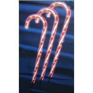 Set Of 3 Lighted Candy Cane Christmas Lawn Stakes