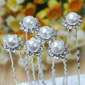 Pearls Flower Shape Hair Pins Crystal Rhinestones Wedding Bridal Veil 