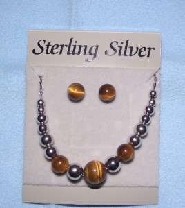 Tigers Eye Sterling Silver Necklace and Earrings Set Italy New  