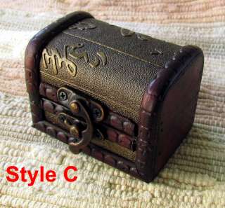   Wooden Trinket Box B jewelry coins treasure chest gift  