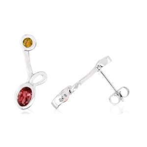  Multicut Garnet Citrine Drop earrings Sterling Silver 