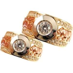   Gold, Panther Design Duo Matching Bands Ring Set with Lab Created Gems