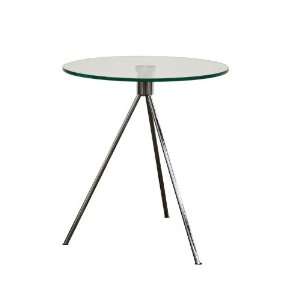  End Table with Round Glass Top and Steel Tripod Base 