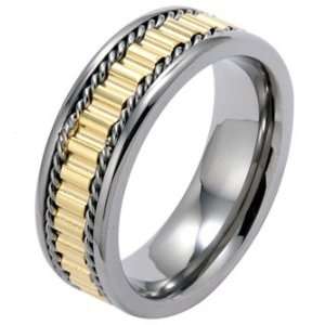 8MM Two Tone High Polished Titanium Ring with Gold Plated Gear Design 