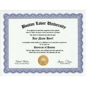  Boston Lover Bostonian Degree Custom Gag Diploma 