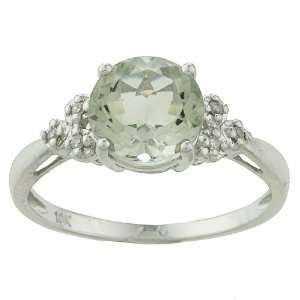 10k White Gold Round Green Amethyst and Diamond Ring (1/10 TDW)   size 