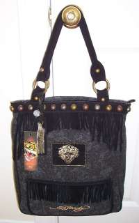 NWT Ed Hardy FINLY TOTE BAG with Suede Leather Fringe  