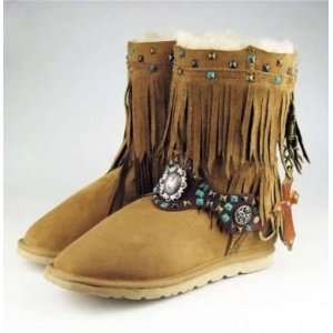   100 Sheepskin Chestnut Fringe Rocker Boots Size 10 