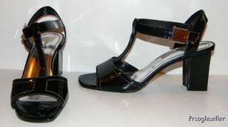 Liz Claiborne womens Geisha strappy heels shoes 9 M black patent 