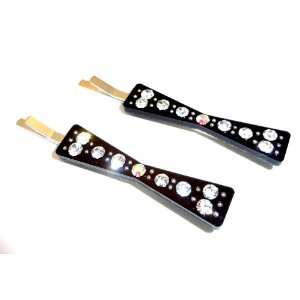   Hair Barrettes Bobby Pins Accessories with Rhinestone Bling Black Pair