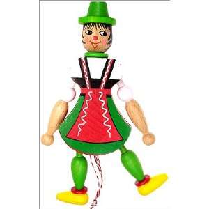  Wooden Tyrolean girl jumping jack ornament