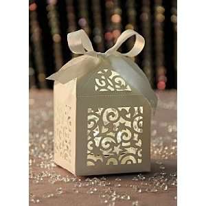  Laser Cut Favor Boxes   Set of 12 With Satin Ribbon 