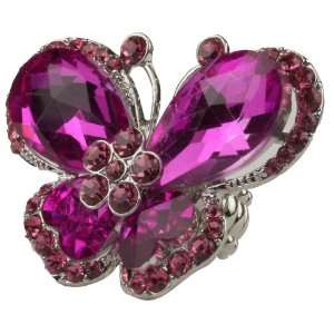   Large Pink Crystal Stone Butterfly Stretch Bling Ring Jewelry