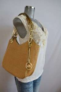 MICHAEL KORS Straw Gold Metallic Leather Chain Straps Purse Bag ~Nice 