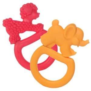  Two Vanilla Teething Rings   Pink Poodle/Orange Elephant 