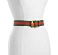 gucci green web stripe canvas bamboo buckle belt