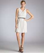 Ali Ro sand knit pleated v neck belted dress style# 319548201