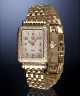 Michele gold Mini Deco diamond bezel watch  
