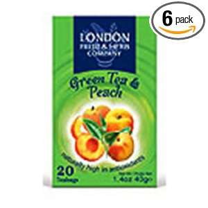 London Fruit and Herb Company Green Tea, Peach, 20 count (Pack of 6 