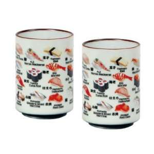  Set of Two Japanese 10 Oz Tea Cups with Sushi Names 