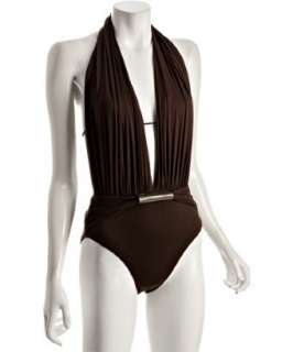 Carmen Marc Valvo canyon metal mesh detail halter one piece swimsuit 