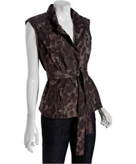 Elie Tahari brown leopard print Casey belted vest