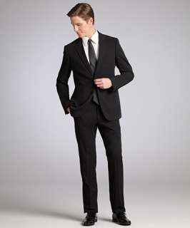 Armani Armani Collezioni black woven two button suit with flat front 