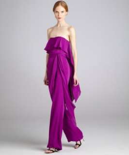 Halston Heritage fuschia silk georgette strapless asymmetrical drape 