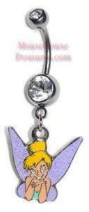 DISNEY TINKER BELL 1 SIDED DANGLE BELLY NAVEL RING  