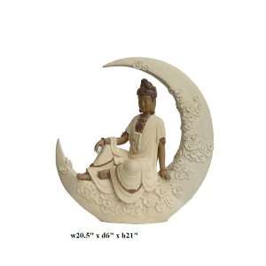   Chinese Ceramic Handmade Moon Sitting Kwan Yin Statue
