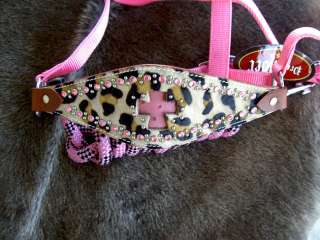 HORSE HALTER BRONC NYLON NOSE BAND BLING PINK LEOPARD CROSS ROPE RODEO 