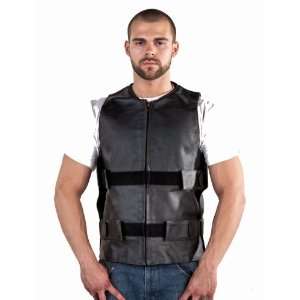  Mens Leather Motorcycle Bullet REPLICA Vest, Velcro Straps 