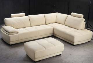 Contemporary White L Shaped Leather Sectional Sofa with Ottoman Tosh 