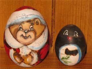   Father Christmas Noel Snow Maiden HAND PAINTED EGG signed ART  