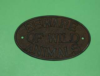 oval Cast Iron Sign BEWARE OF WILD ANIMALS  