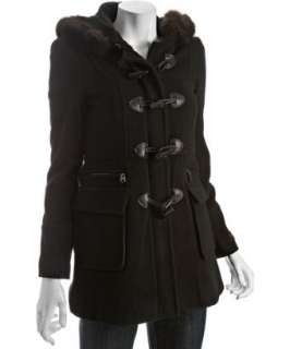 Marc New York black wool toggle front fur trim hooded coat   