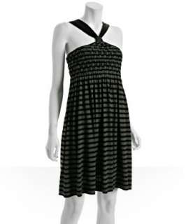 Tufi Duek black striped halter Marina dress
