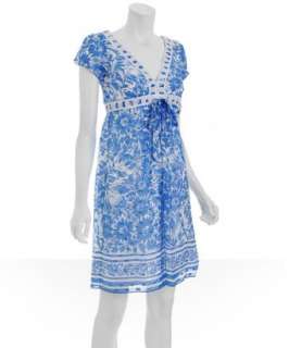 Shoshanna blue floral silk & eyelet dress  